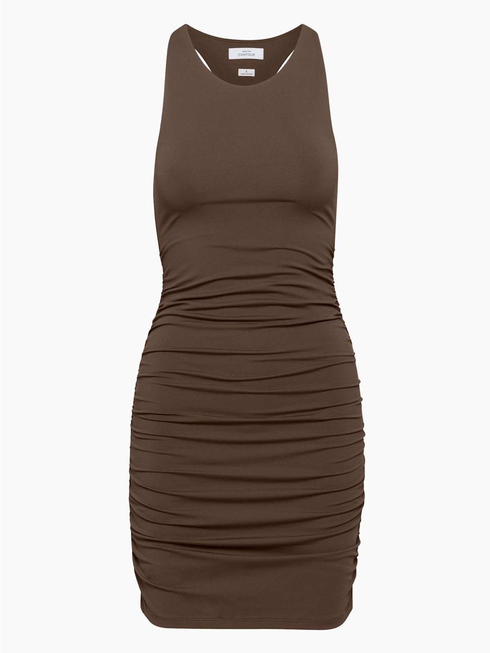 Babaton| Aritzia| Contour Brown Sleeveless Ruched Racer Mini Dress Sz S